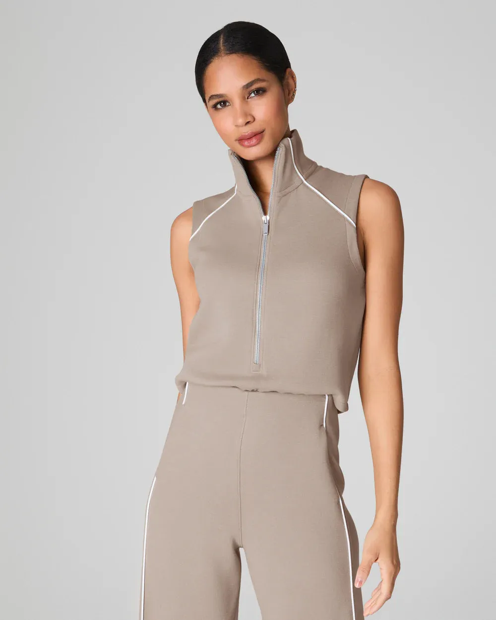 AirEssentials Pique Sleeveless Mockneck Jumpsuit
