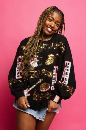 Black Music Note & Instrument Sweatshirt