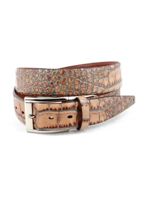 Embossed Calfskin Belt- Taupe/Blue