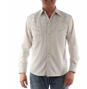 Floral Embroidered Rockabilly Shirt - Light Grey