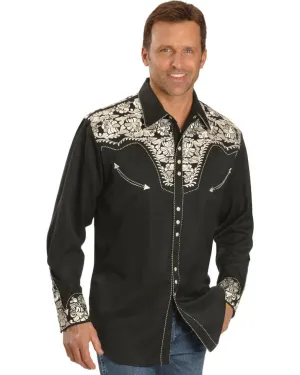 Floral Embroidered Rockabilly Shirt - Silver
