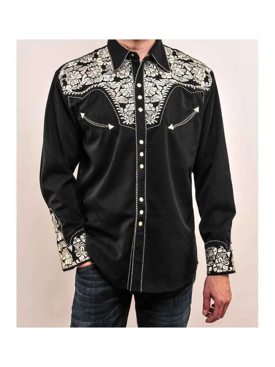 Floral Embroidered Rockabilly Shirt - Silver