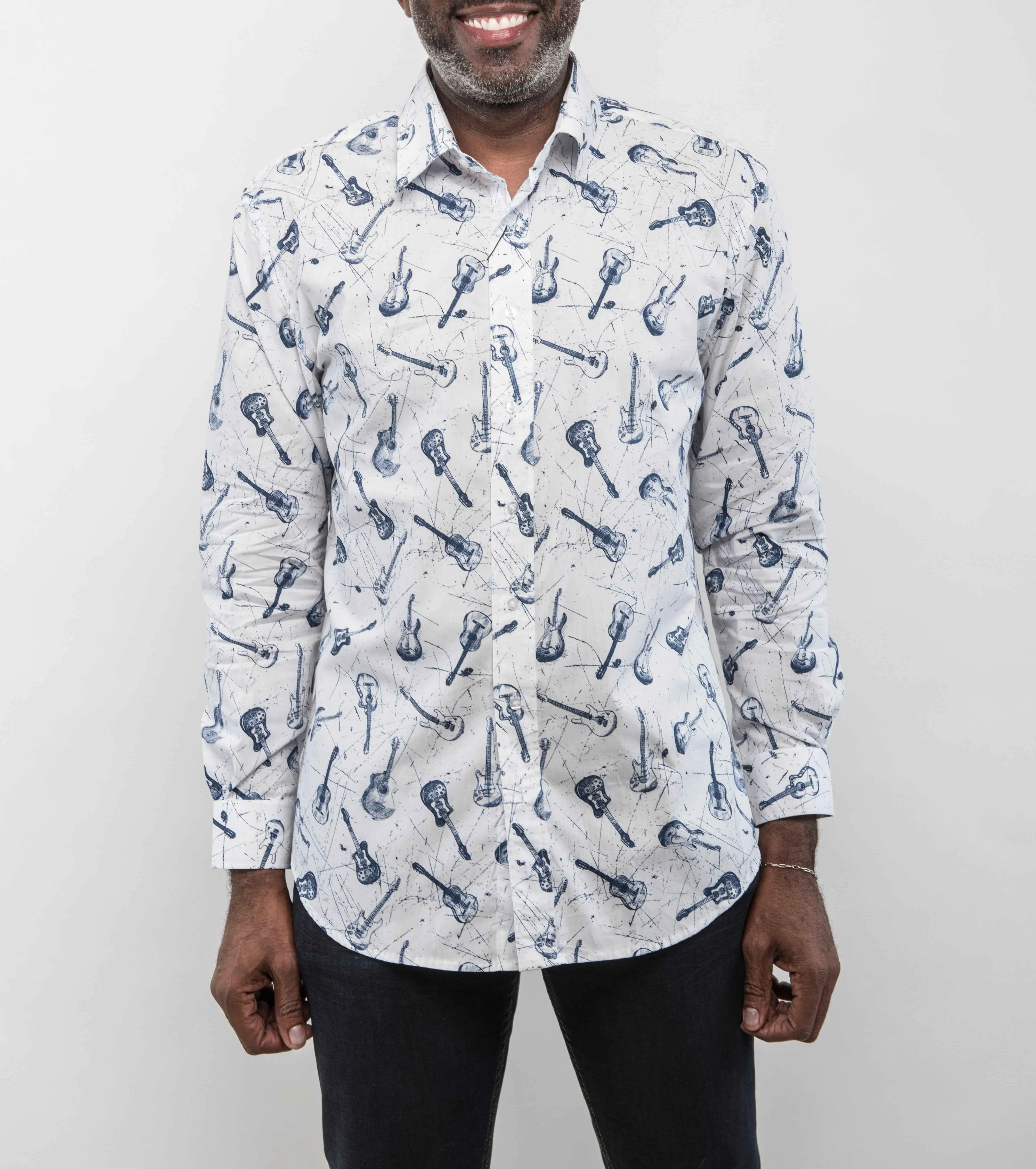 Guitar Print Sport Shirt