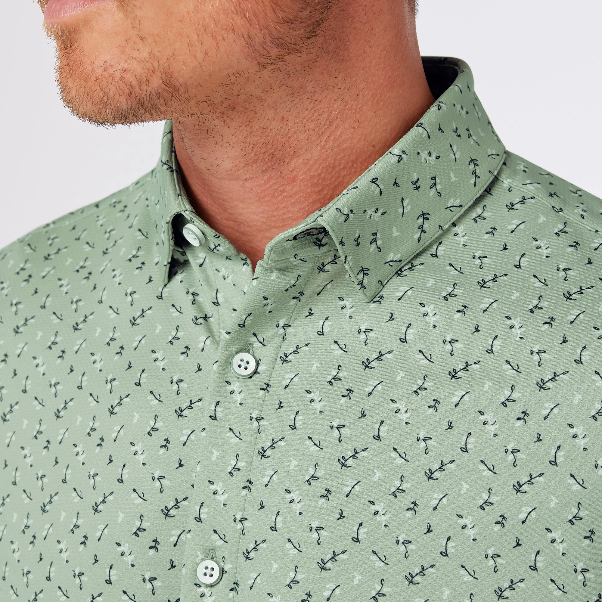 Haylard Dress Shirt - pale green floral fauna