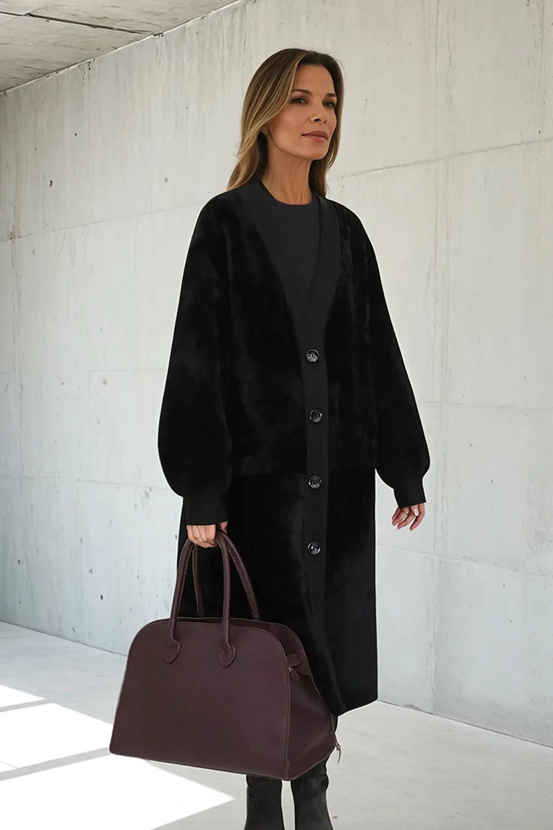 LONG ITALIAN SHEARLING BUTTON COAT