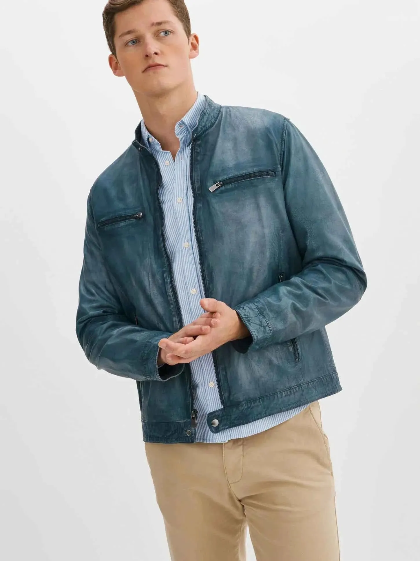 LUKE ICE BLUE LEATHER MOTORCYCLE JACKET