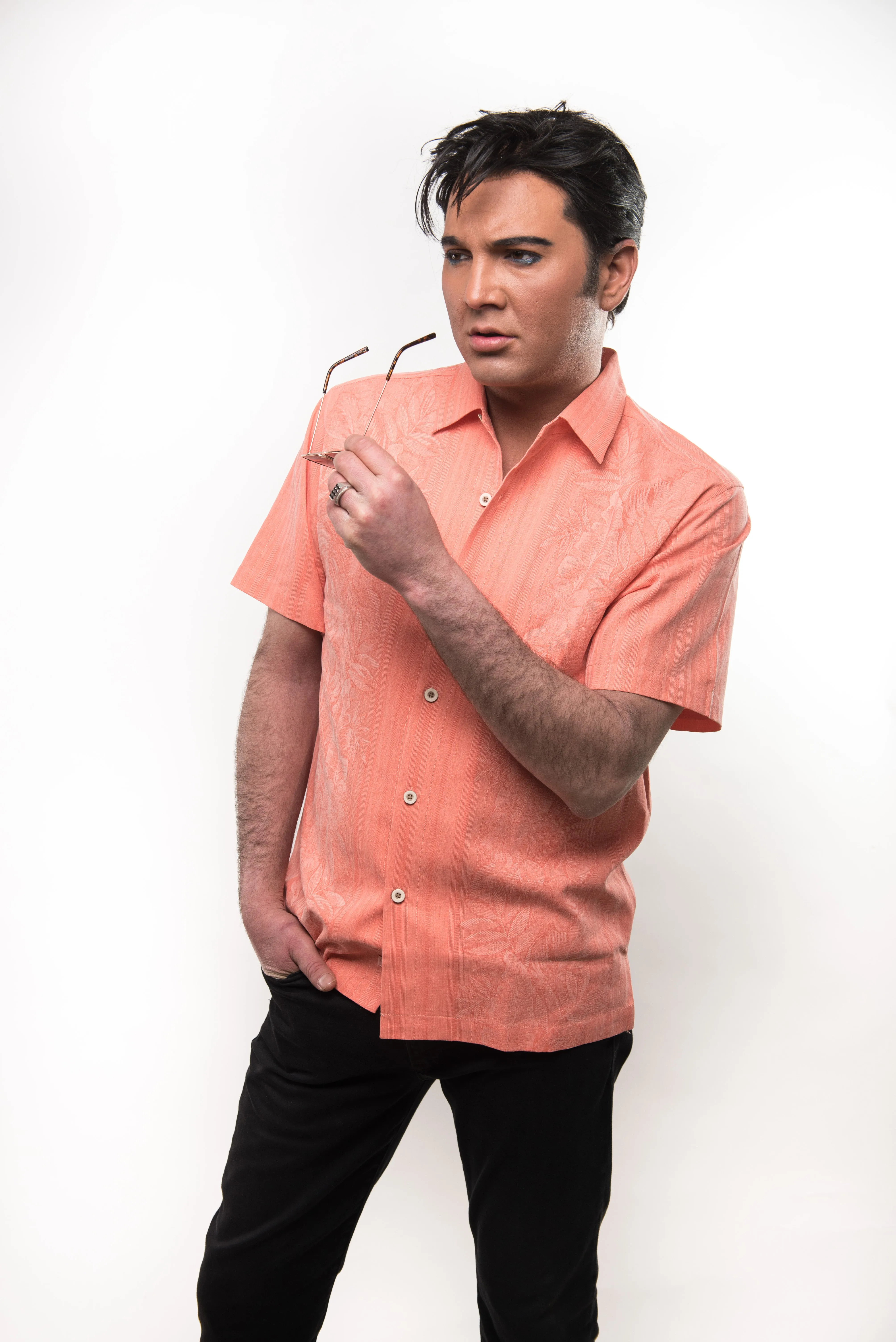 Maui Border Silk Camp Shirt - Bright Peach