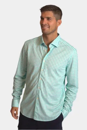 Mauro Long Sleeve Check Tech Shirt - Emerald