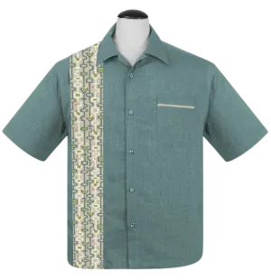 Mod Martini Panel Bowling Shirt in Aqua
