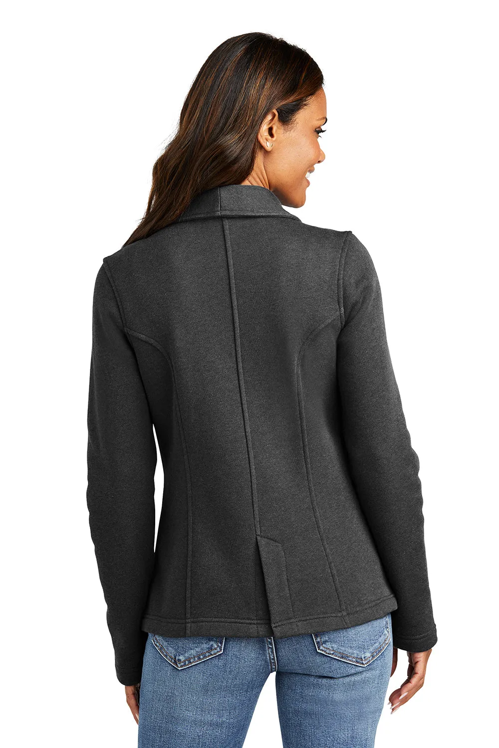 Port Authority Womens Button Down Fleece Blazer - Heather Dark Charcoal Grey - Closeout