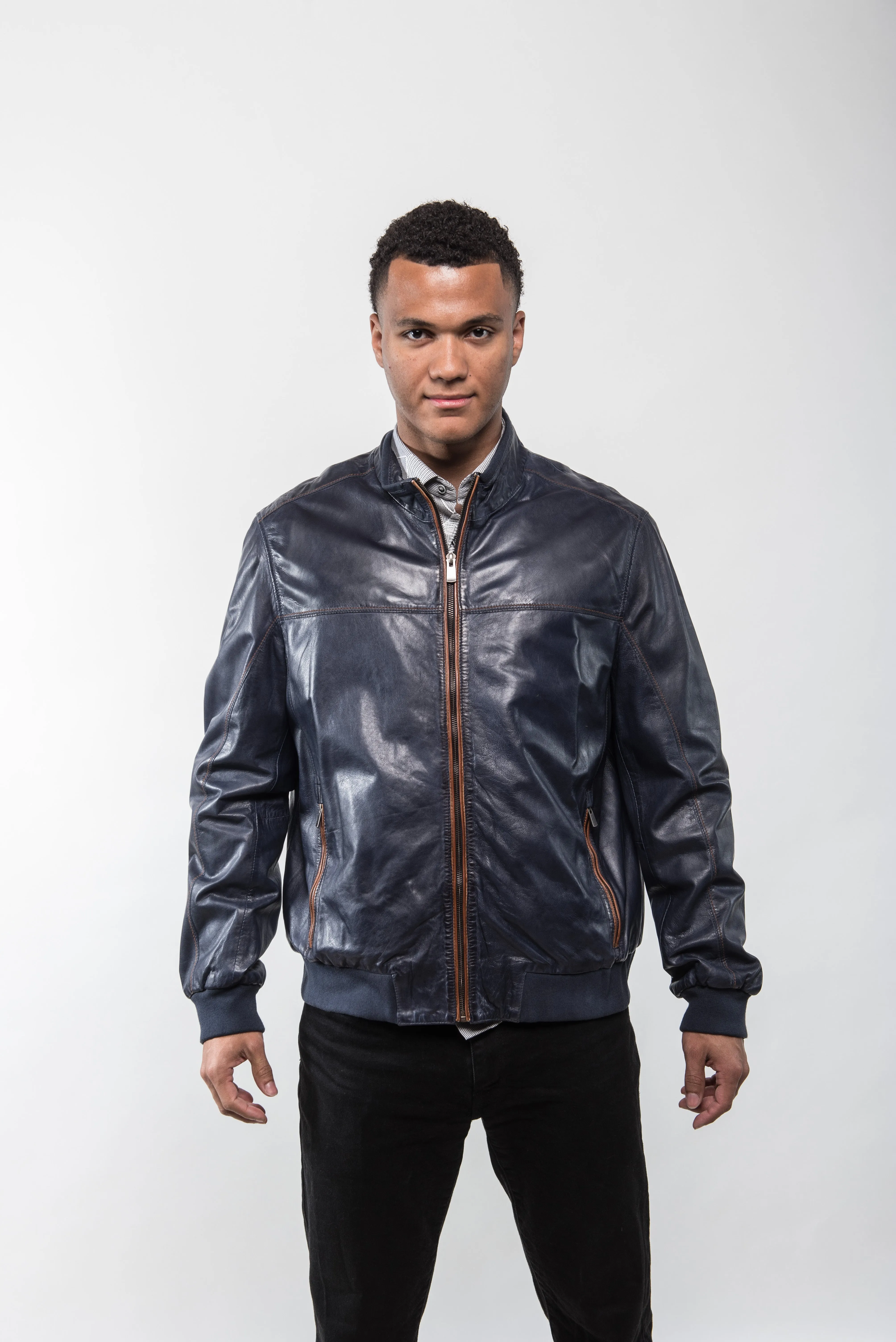 Rene Blue Leather Jacket