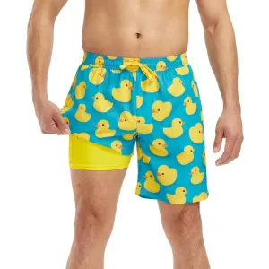 Rubber Ducky Men's Stretch Swim Trunks with Liner