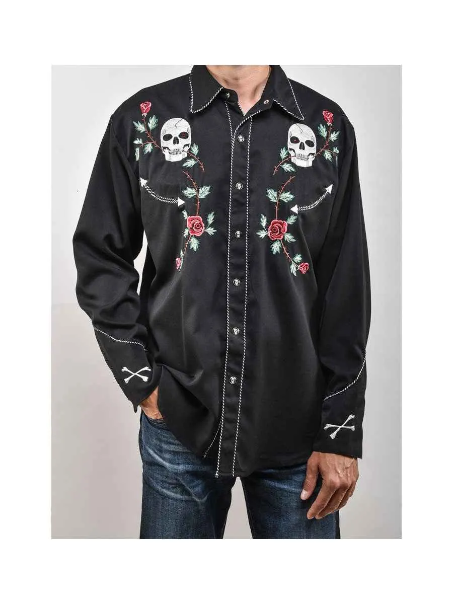 Skull & Roses Embroidered Rockabilly Shirt
