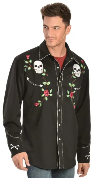 Skull & Roses Embroidered Rockabilly Shirt