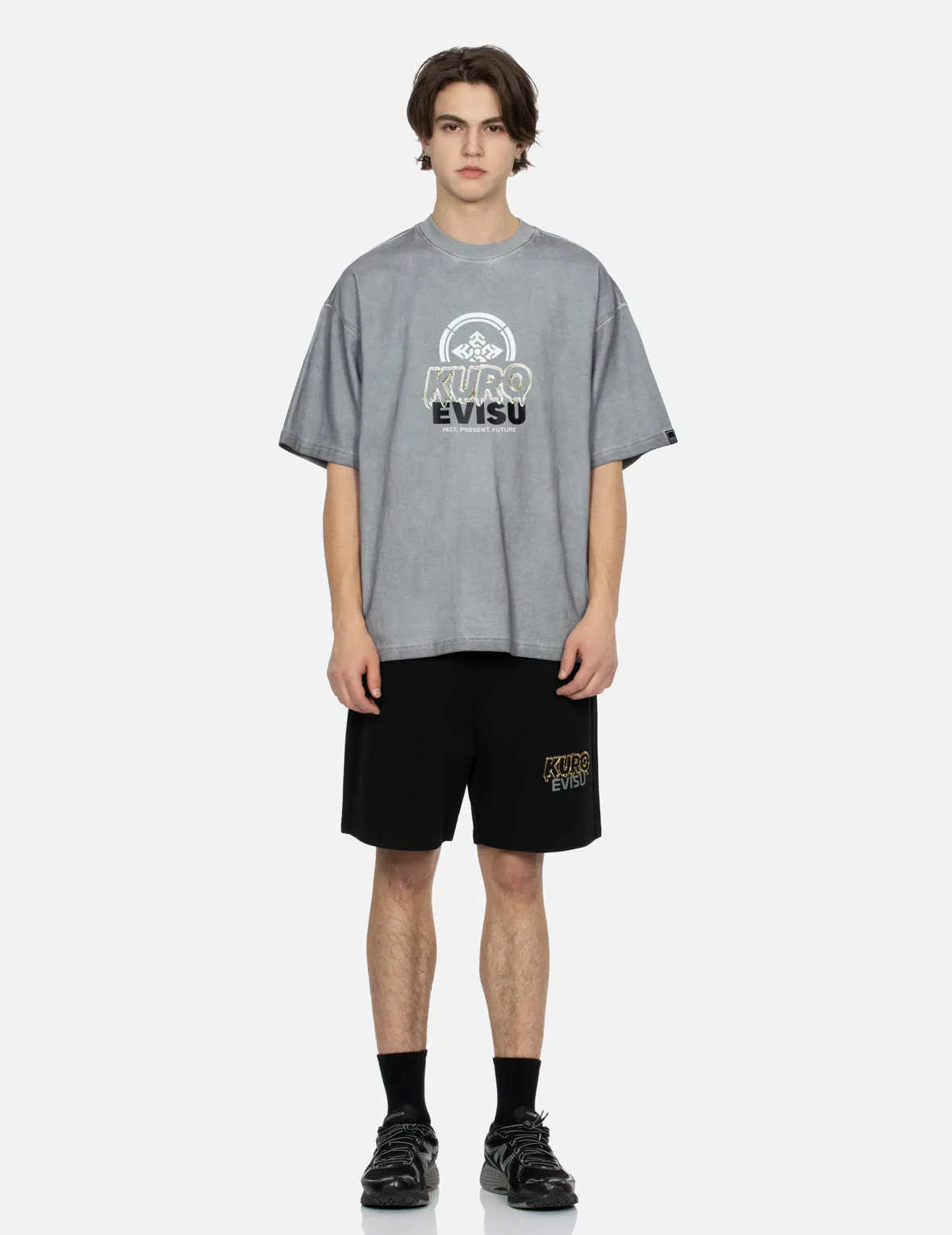 SPRING/ SUMMER COLLECTION 2025 Kamon and Melting Metallic Logo Print Loose Fit T-Shirt