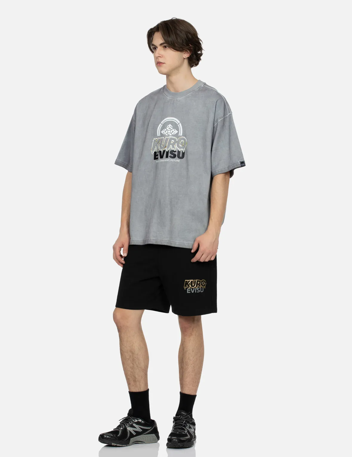 SPRING/ SUMMER COLLECTION 2025 Kamon and Melting Metallic Logo Print Loose Fit T-Shirt