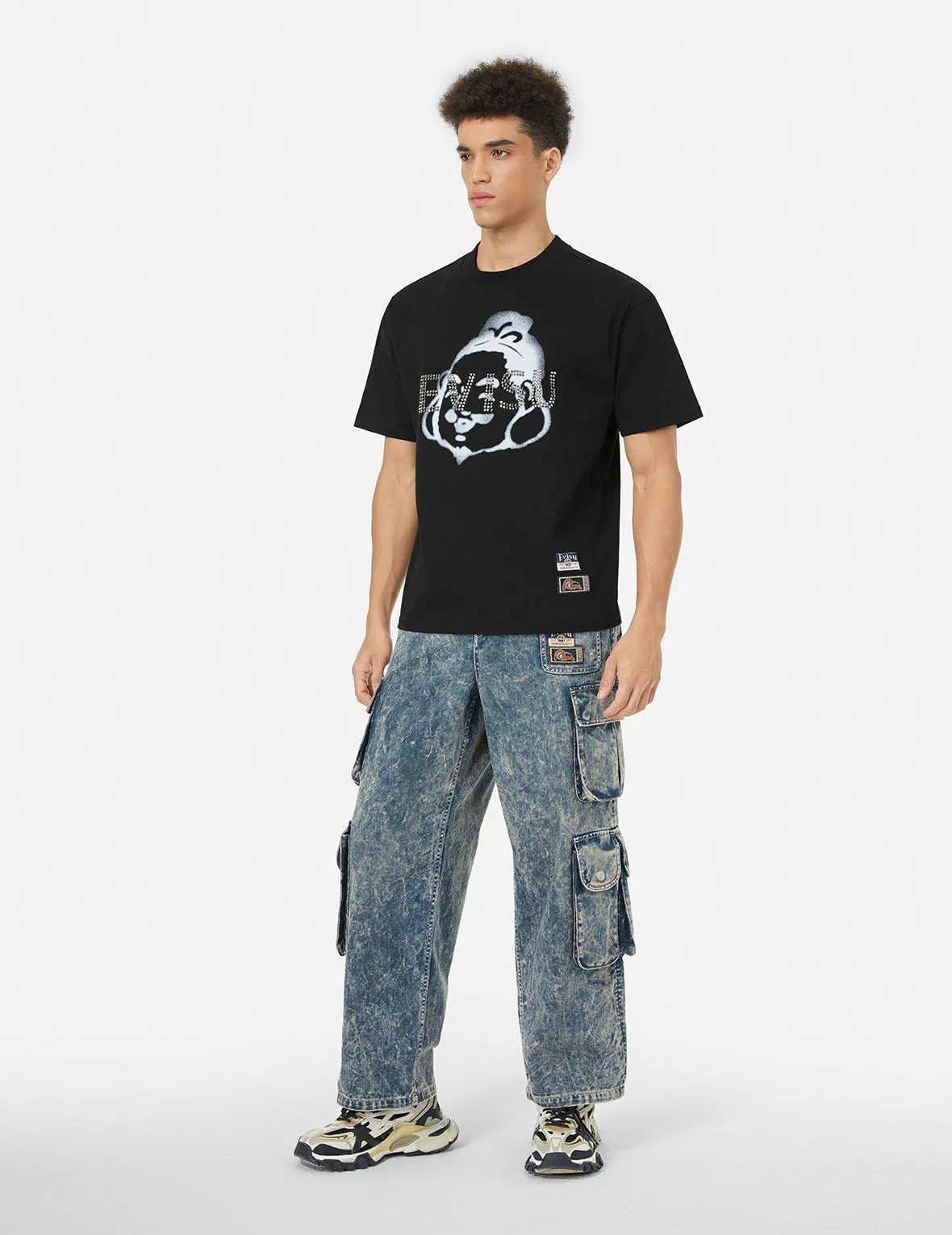 SPRING/ SUMMER COLLECTION 2025 Rhinstone Logo and Godhead Print Relax Fit T-Shirt