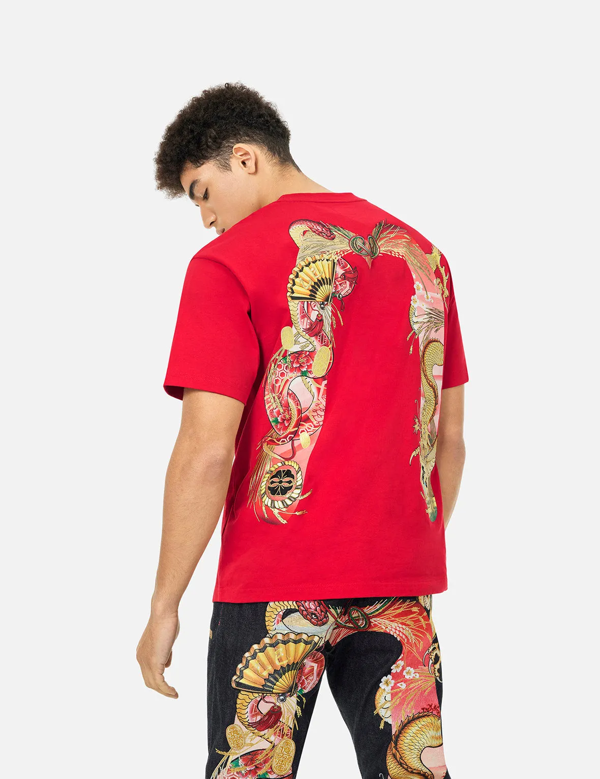 SPRING/ SUMMER COLLECTION 2025 Soaring Snake Daicock Print Relax Fit T-shirt - Red