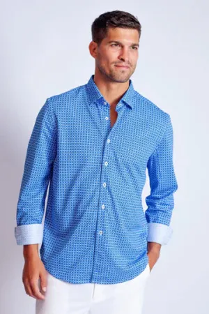Swiss Check Long Sleeve Tech Shirt - Blue