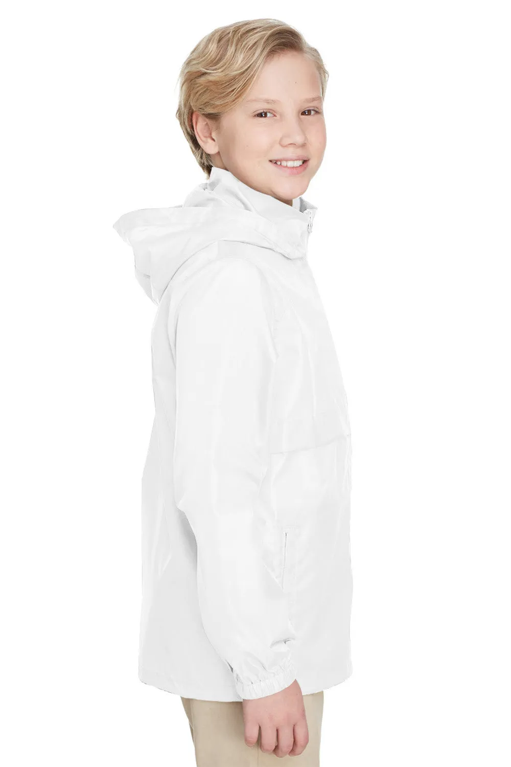 Team 365 Youth Zone Protect Water Resistant Full Zip Hooded Jacket - White
