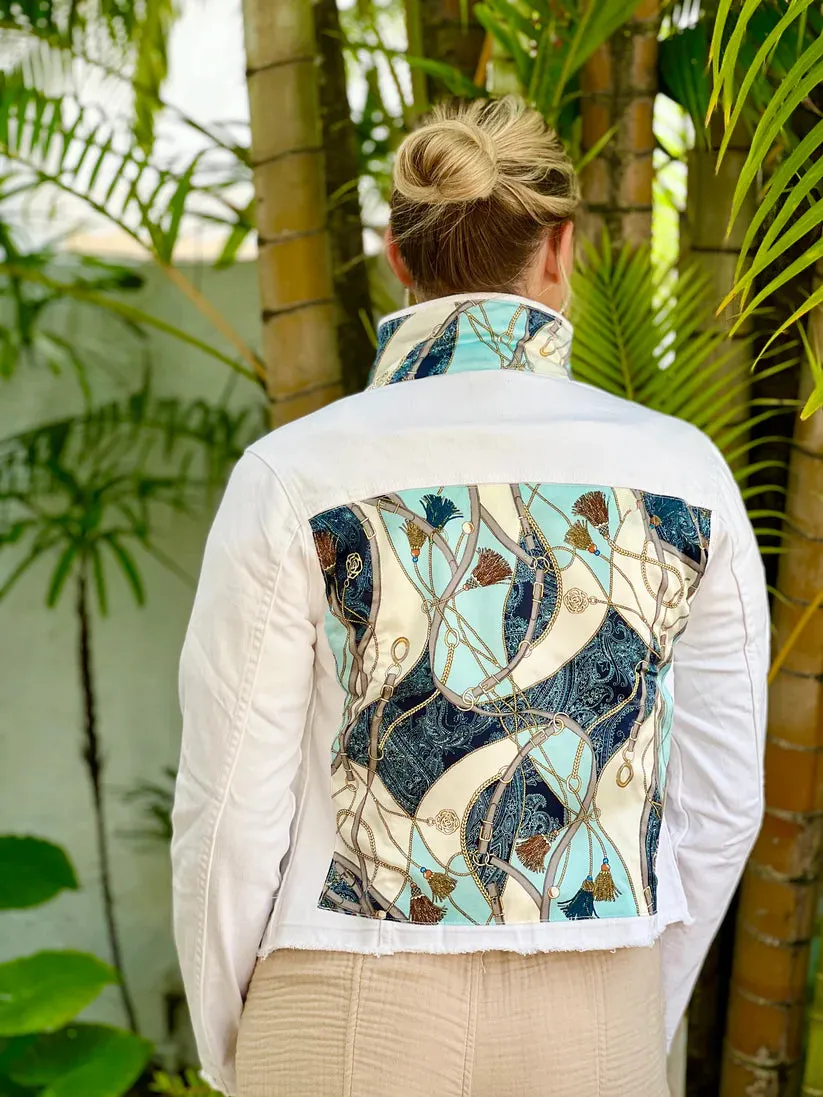The White Demin Jacket / Teal and Tassels