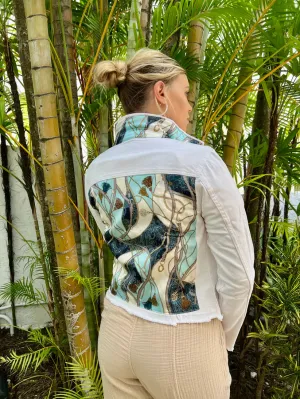 The White Demin Jacket / Teal and Tassels