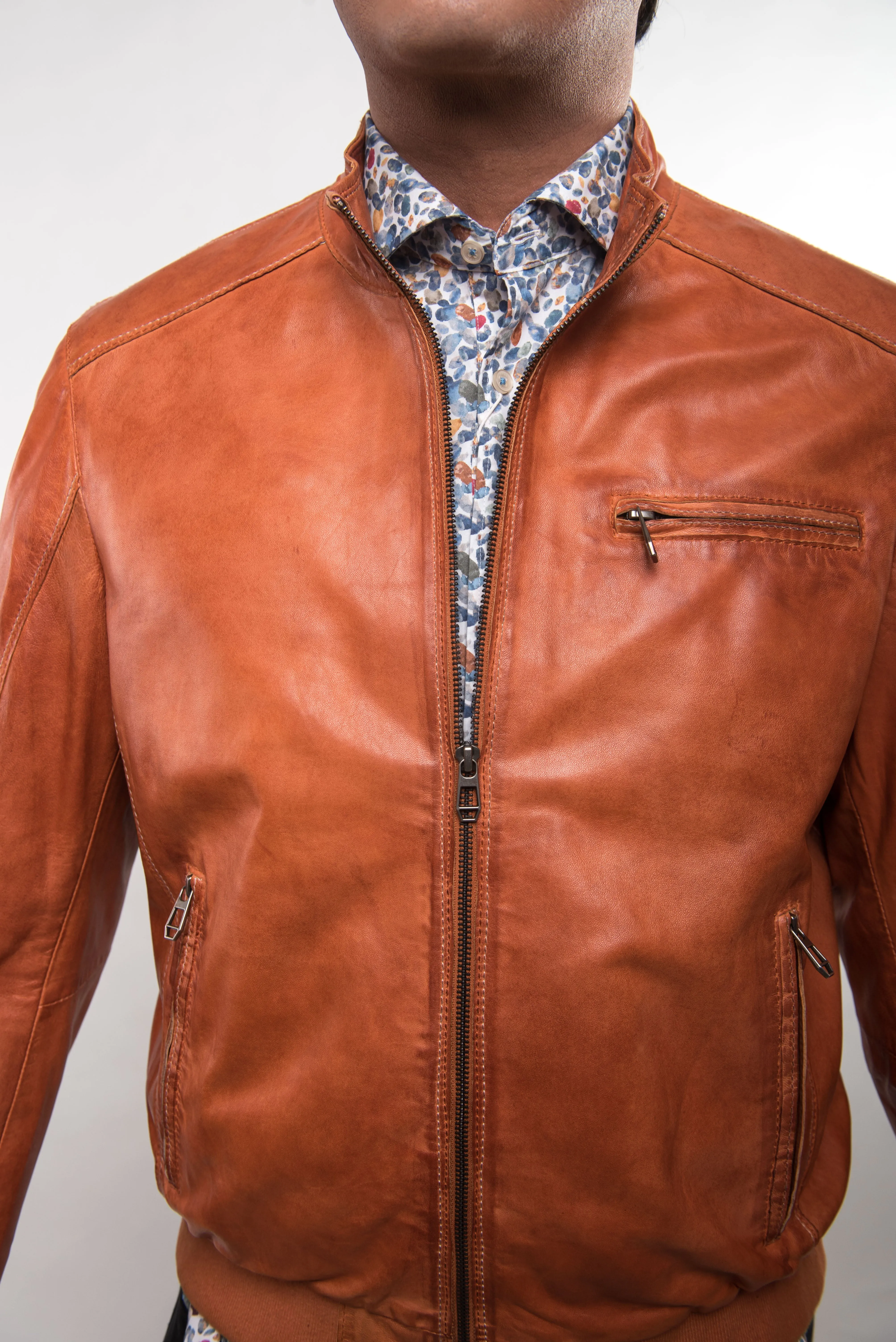 Tim Lambskin Leather Jacket - Orange