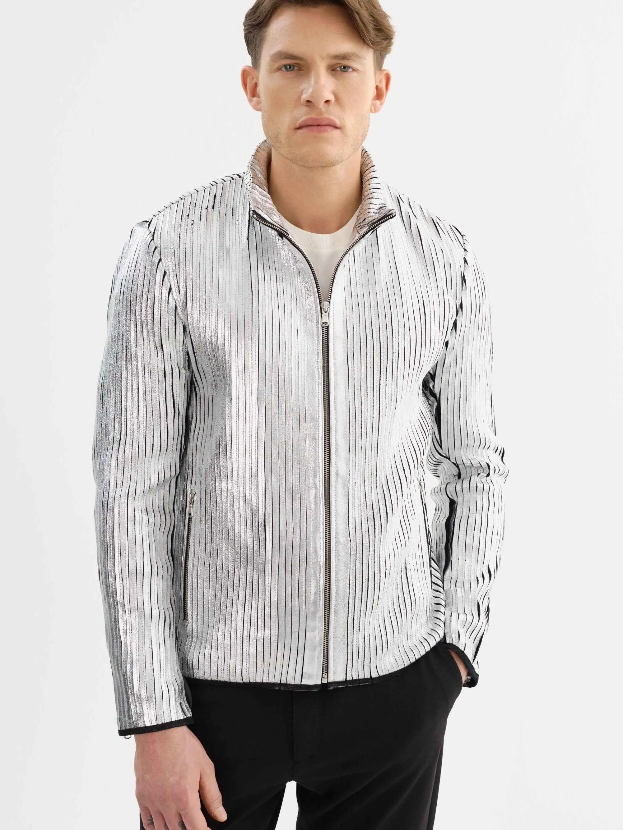 Win Leather Jacket- Silver